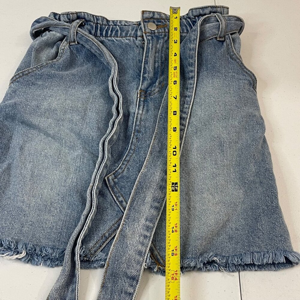 Chelsea & Violet Girls Denim Mini Skirt With Frayed Hem Elastic Waist & Tie Belt - Picture 10 of 11